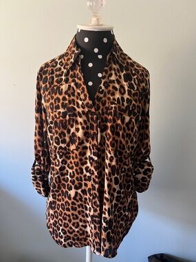 NWT EXPRESS Leopard Print Button-Up Blouse - Brown & Black